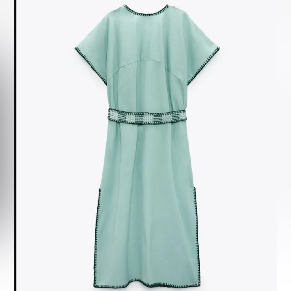 New Zara Embroidered Linen Caftan Tunic Dress - Picture 16 of 17